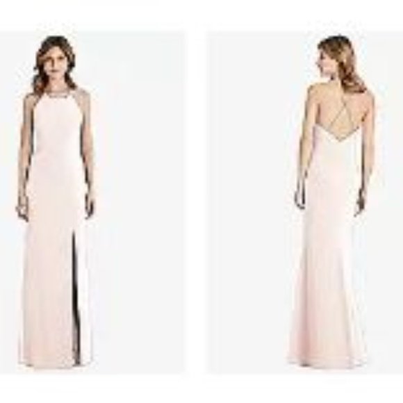 CRISS CROSS OPEN-BACK CHIFFON TRUMPET GOWN IN BLUSH AFTER SIX STYLE 1512 Size 14 - Picture 1 of 6